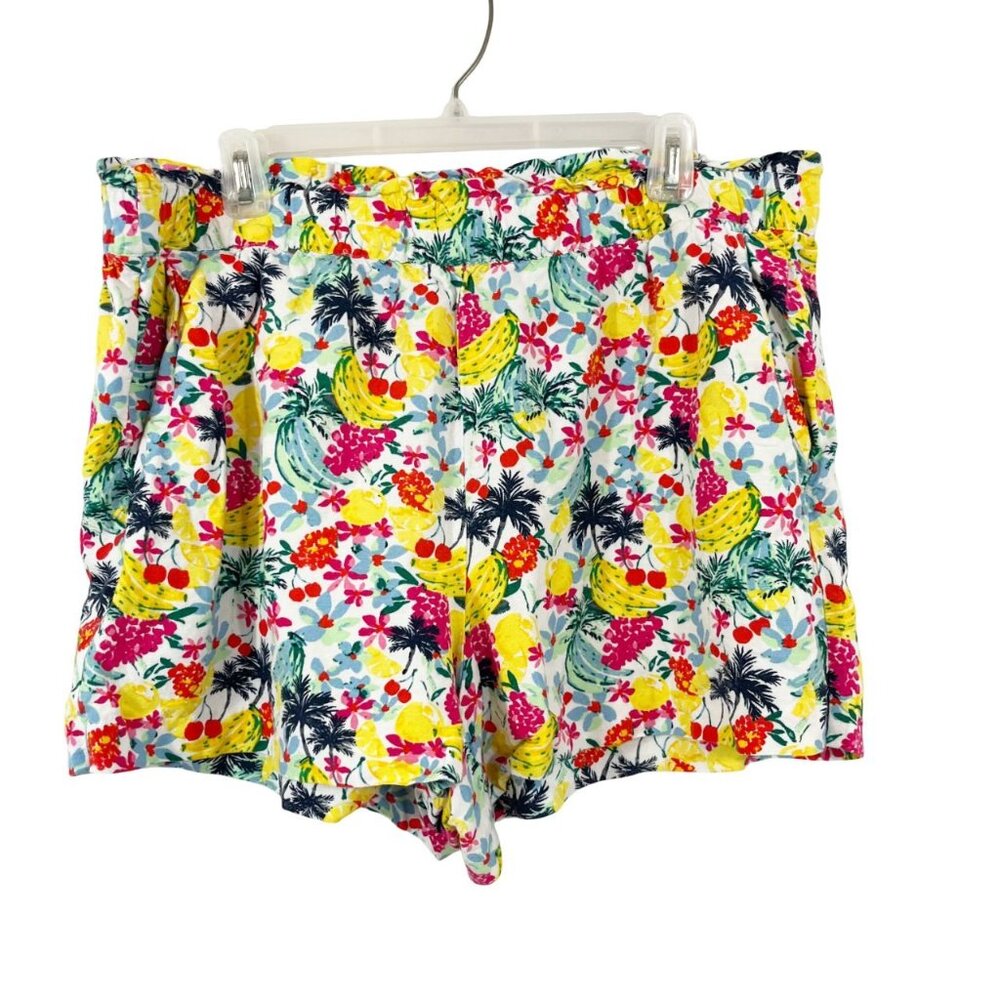 LOFT Colorful Fruit Print Linen Pull On Shorts Comfort Waist Novelty Summer XL